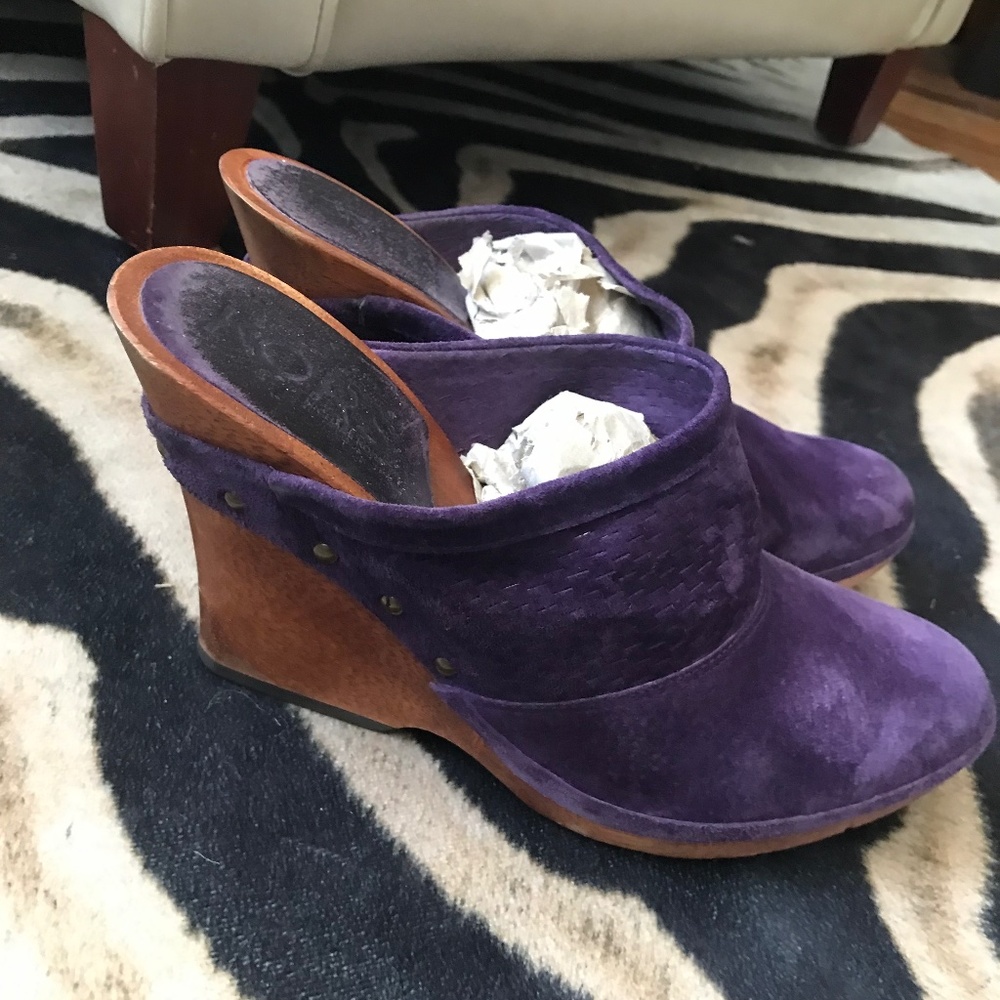 Michael Kors Purple Wedge Suede Clogs